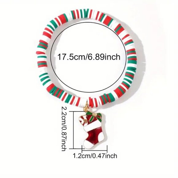 Random 10pcs Bohemian Style Christmas Heishi Adjustable Elastic Bracelet Set - Picture 3 of 3